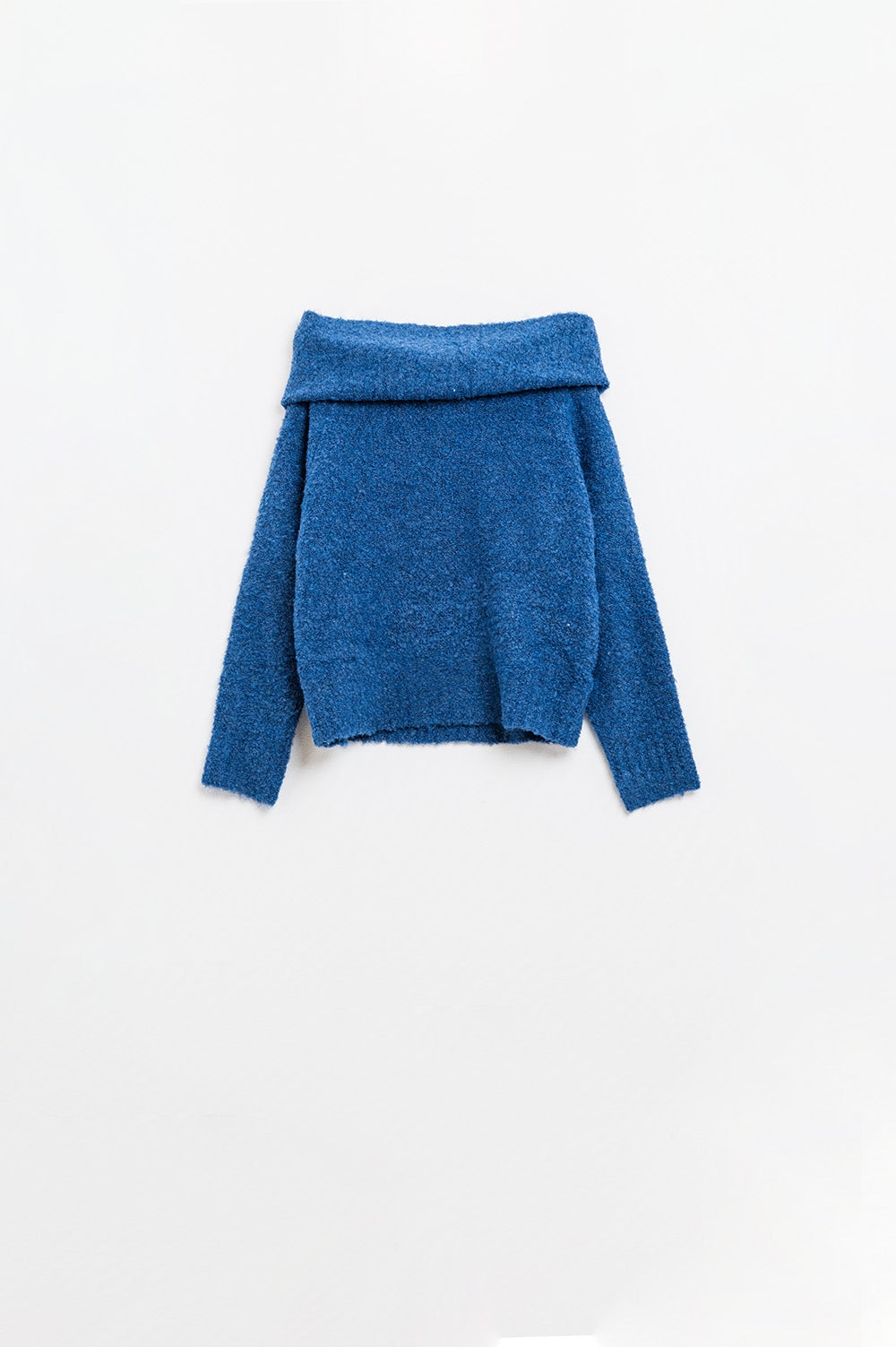 camisola de malha fofa com gola redonda em azul