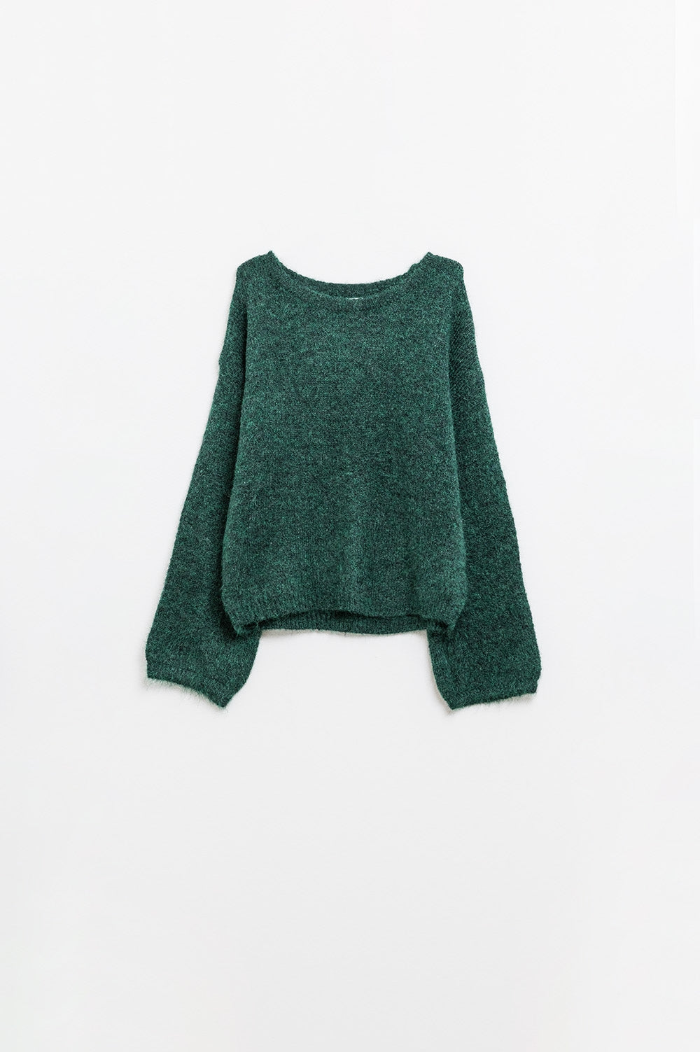 Camisola de manga balão aconchegante em verde esmeralda