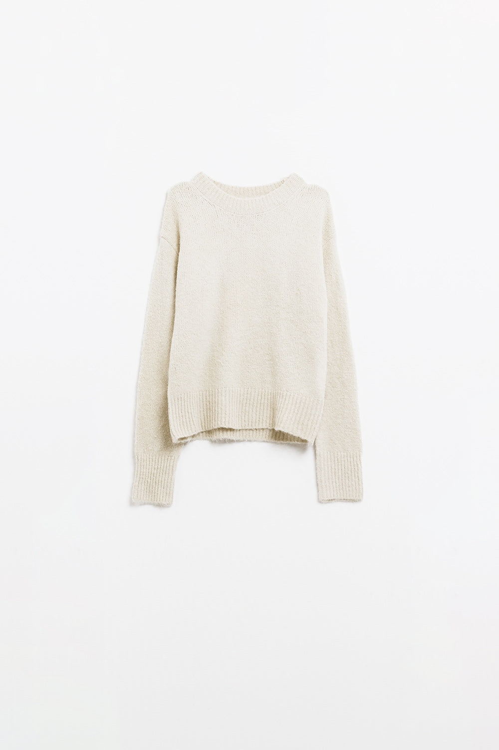 Camisola de malha com gola redonda básica e acolhedora em creme