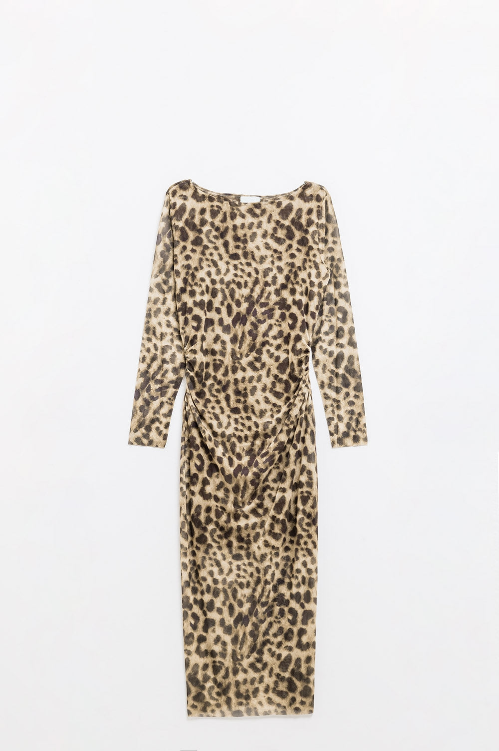 vestido midi de manga comprida com estampado de leopardo