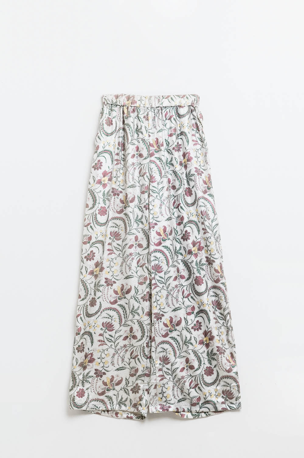 calças de cetim cinzentas com estampado de flores
