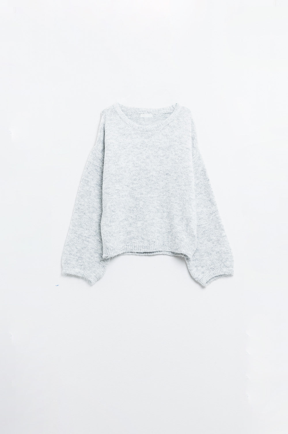 Camisola de manga balão aconchegante em cinzento claro