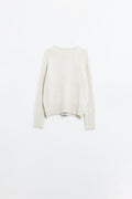 Camisola básica de malha com gola redonda em cor creme
