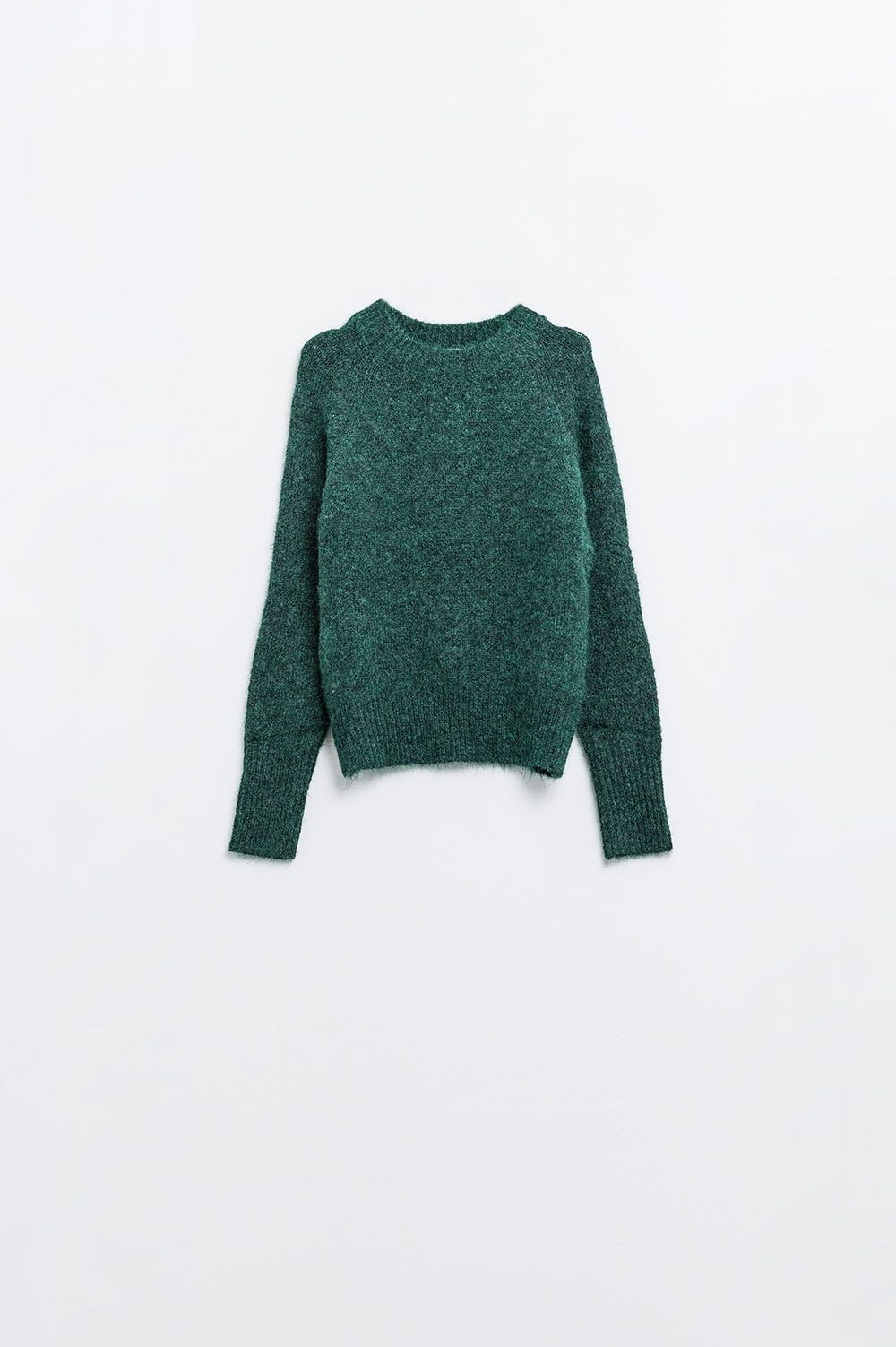 Camisola básica de malha com gola redonda em verde esmeralda