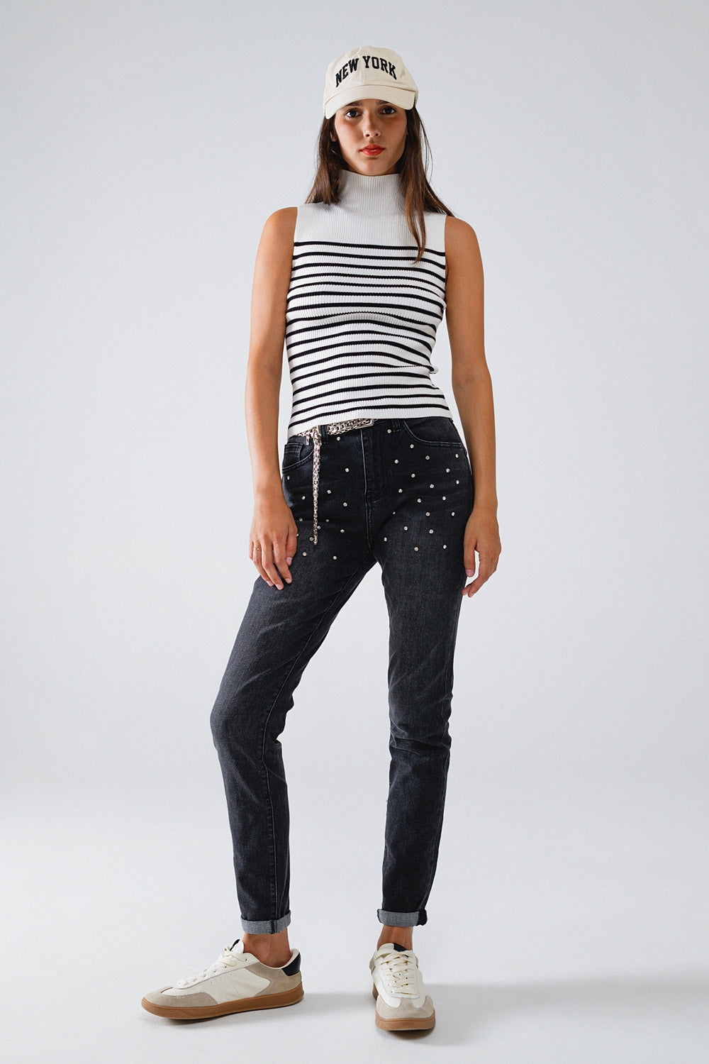 Calças de ganga skinny pretas com brilhantes