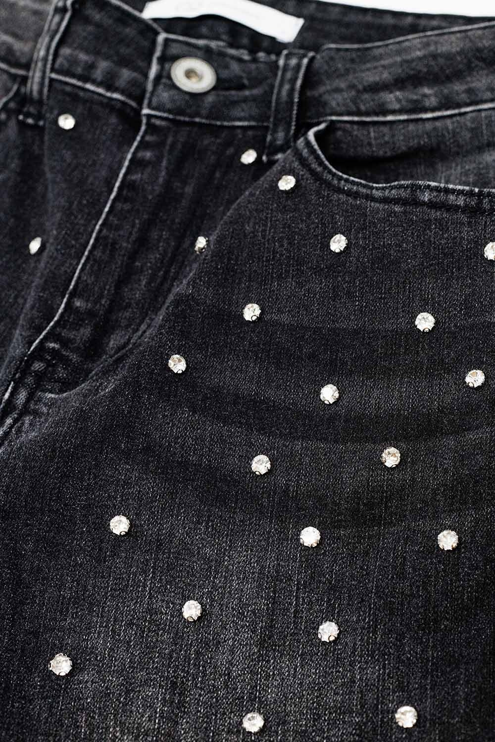 Calças de ganga skinny pretas com brilhantes
