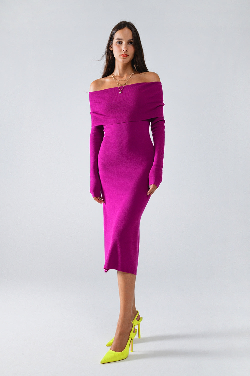Vestido midi de malha Folover Badot em magenta
