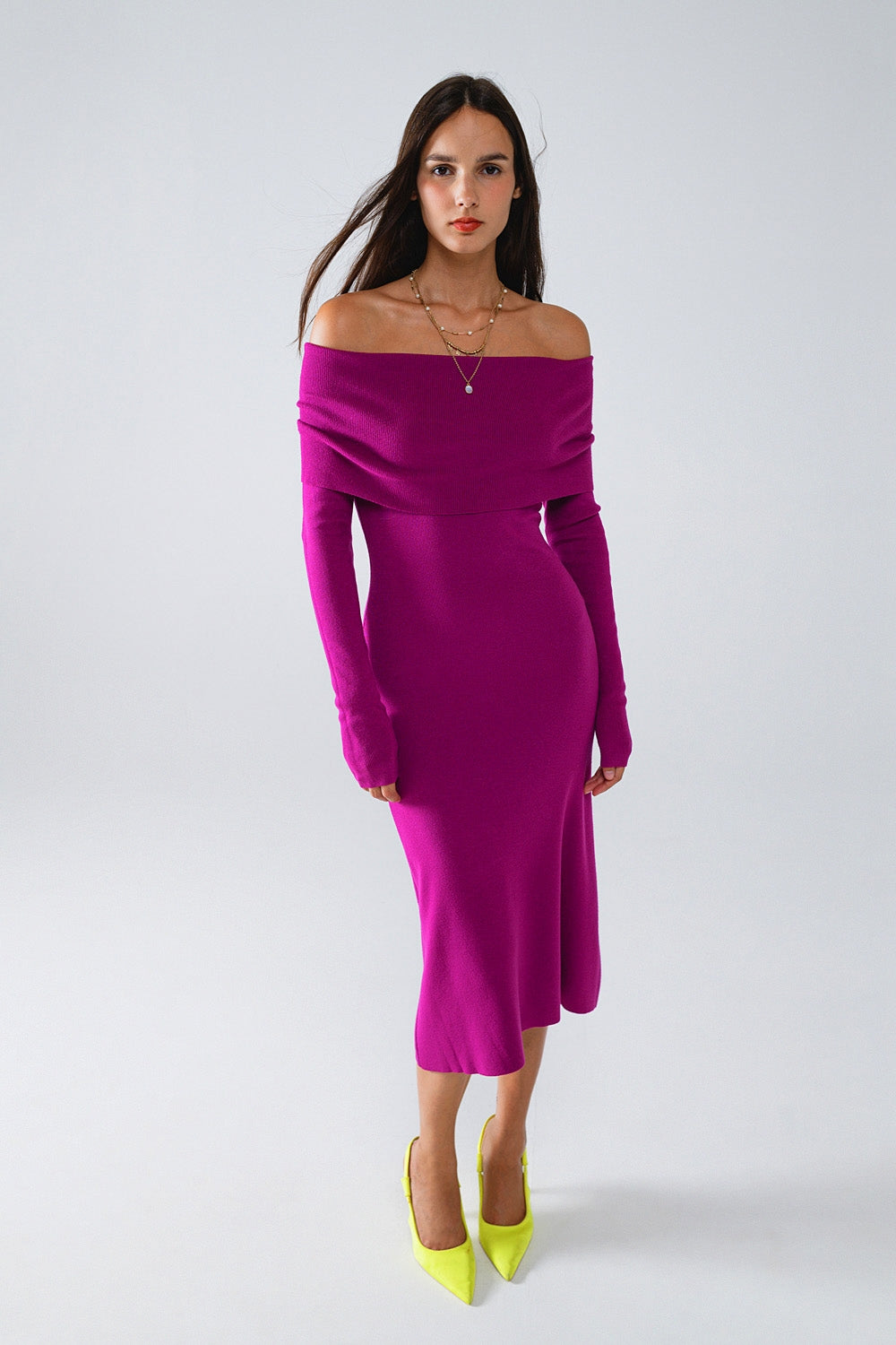 Vestido midi de malha Folover Badot em magenta