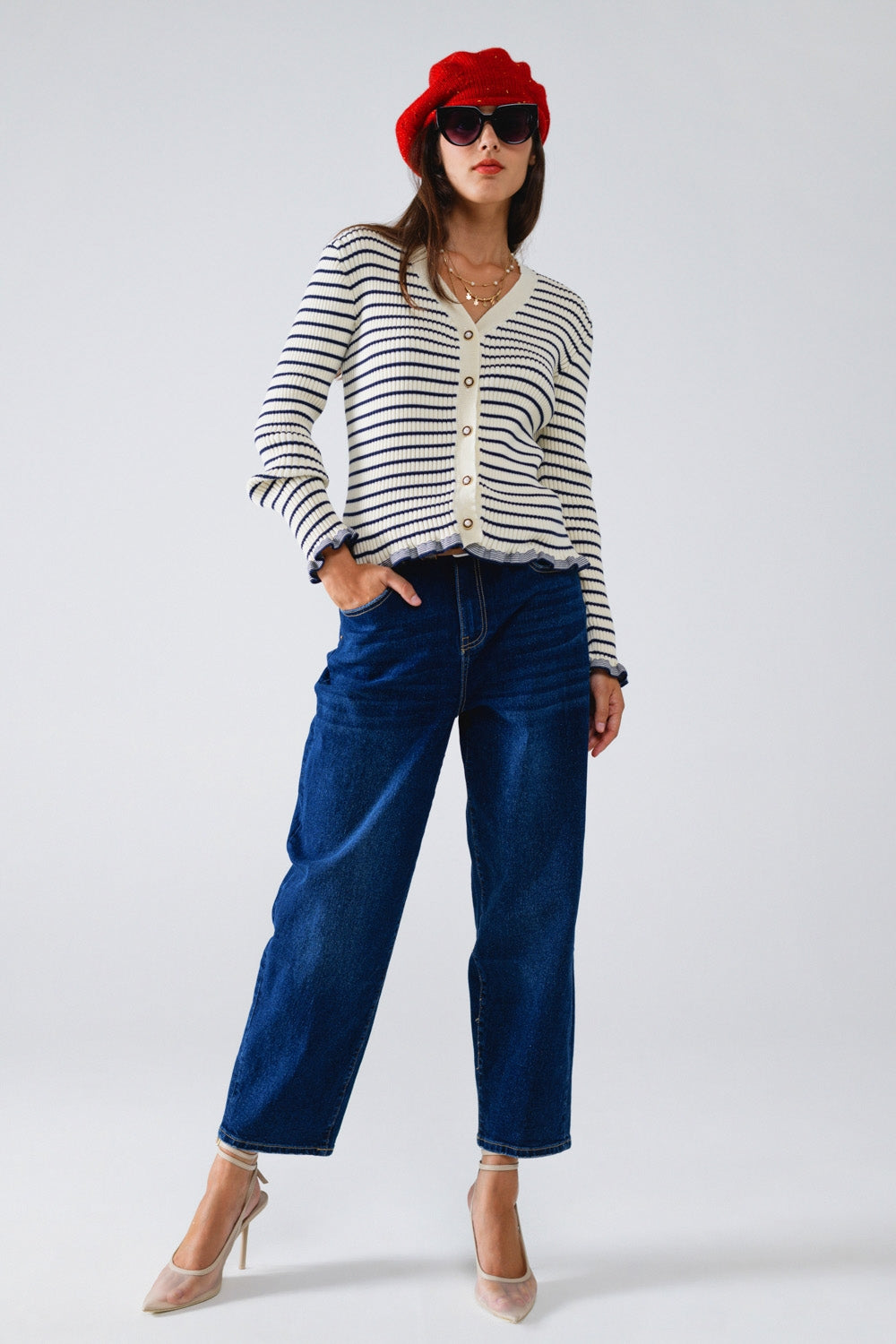 Calças de ganga de perna larga Mom Jeans em Mid Wash