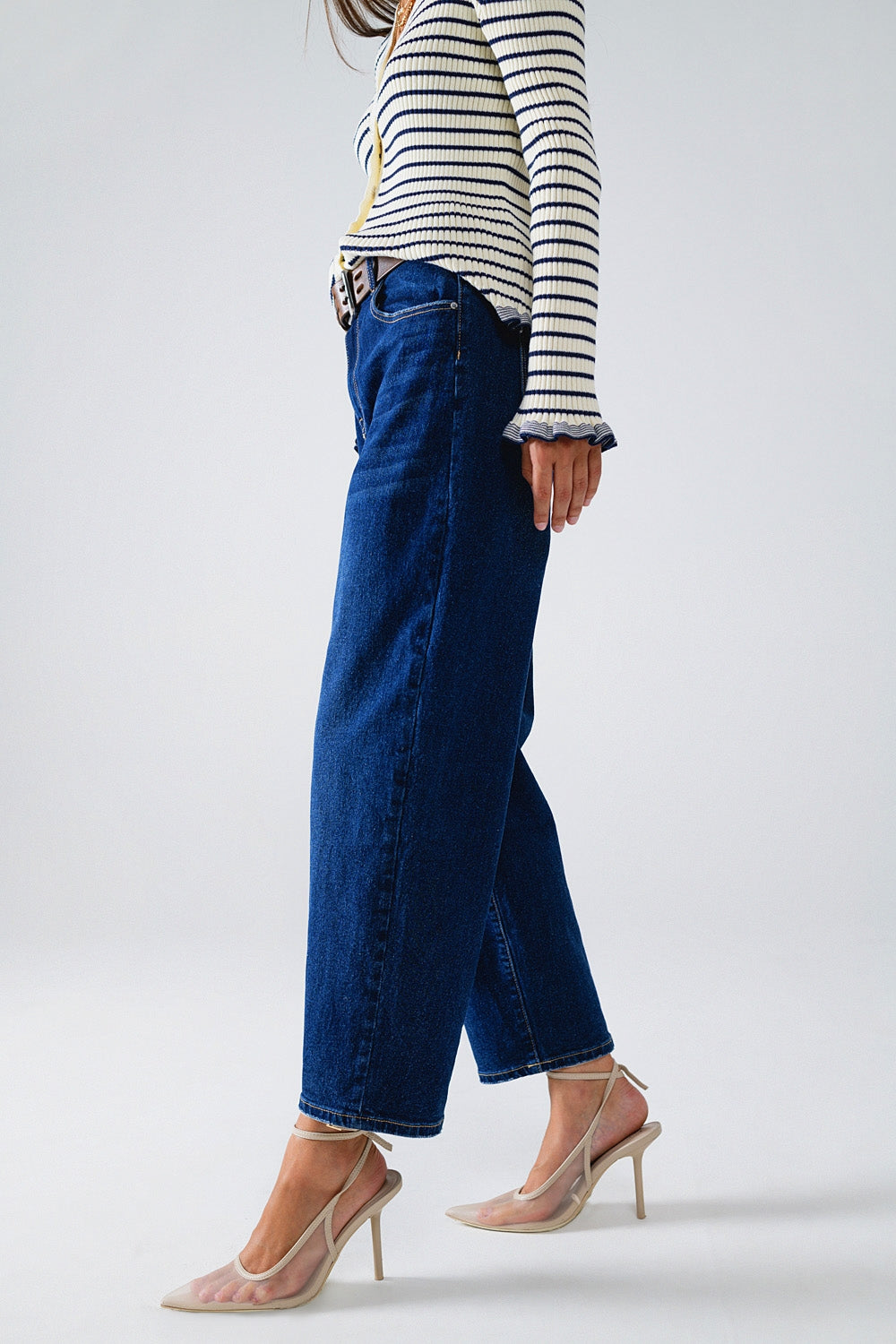Calças de ganga de perna larga Mom Jeans em Mid Wash