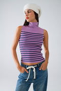 Tank Top com gola de tartaruga às riscas em Lavander