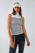 Tank Top com gola de tartaruga às riscas em branco