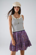 Tank Top às riscas em creme com folhos