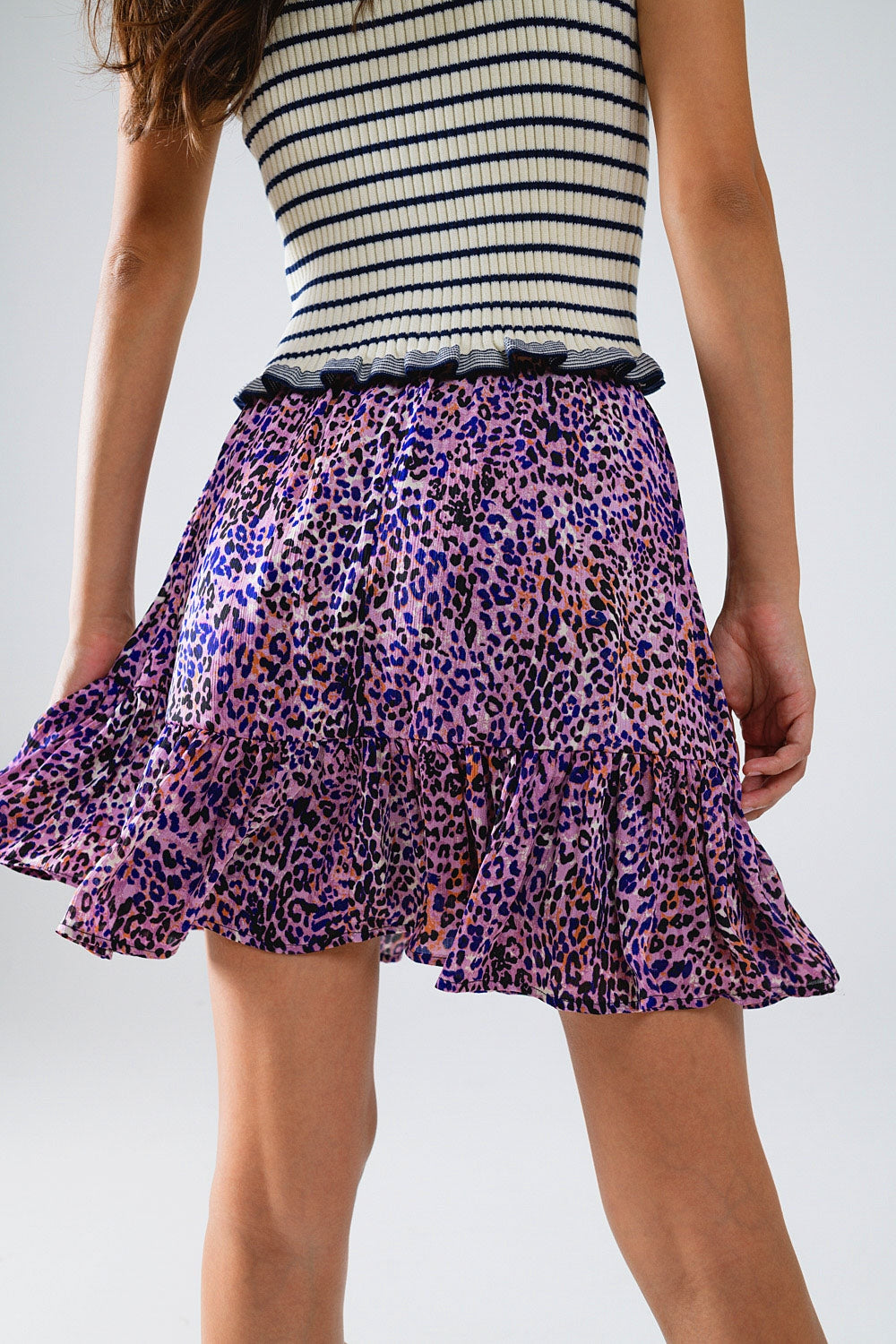 Minissaia roxa com folho com estampado animal