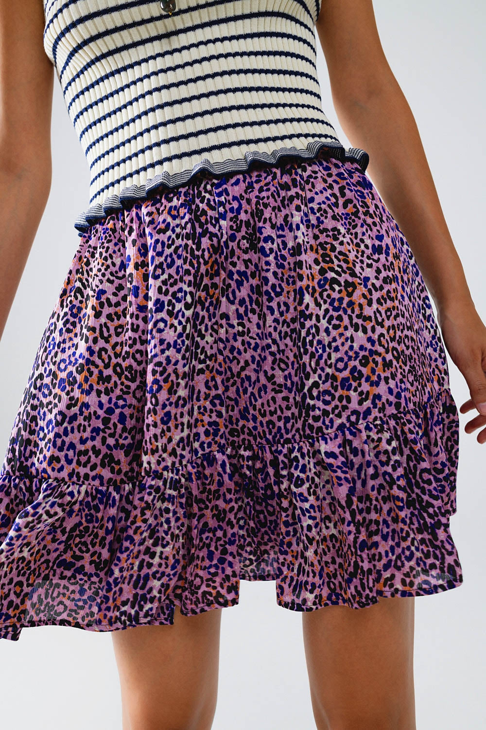 Minissaia roxa com folho com estampado animal