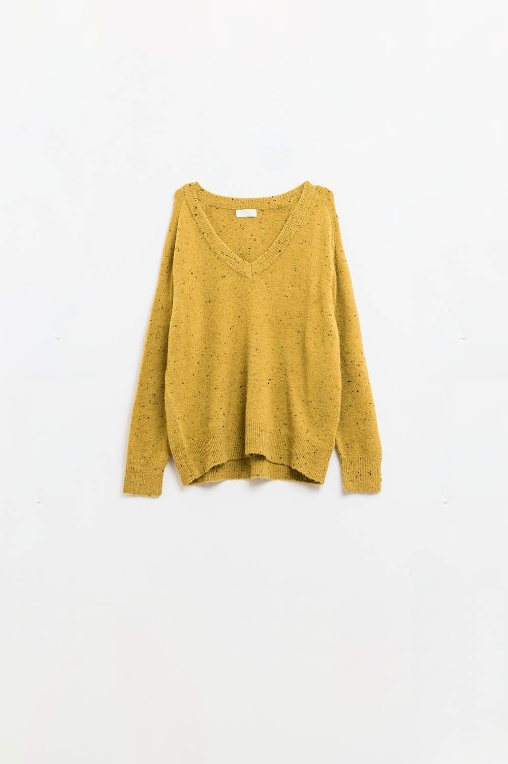 Camisola com decote em V e corte descontraído em amarelo mostarda