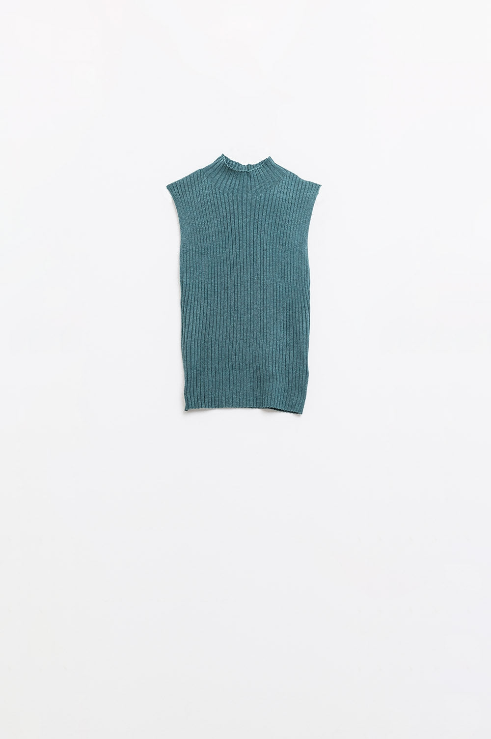Camisola de lã de malha fina sem mangas em verde