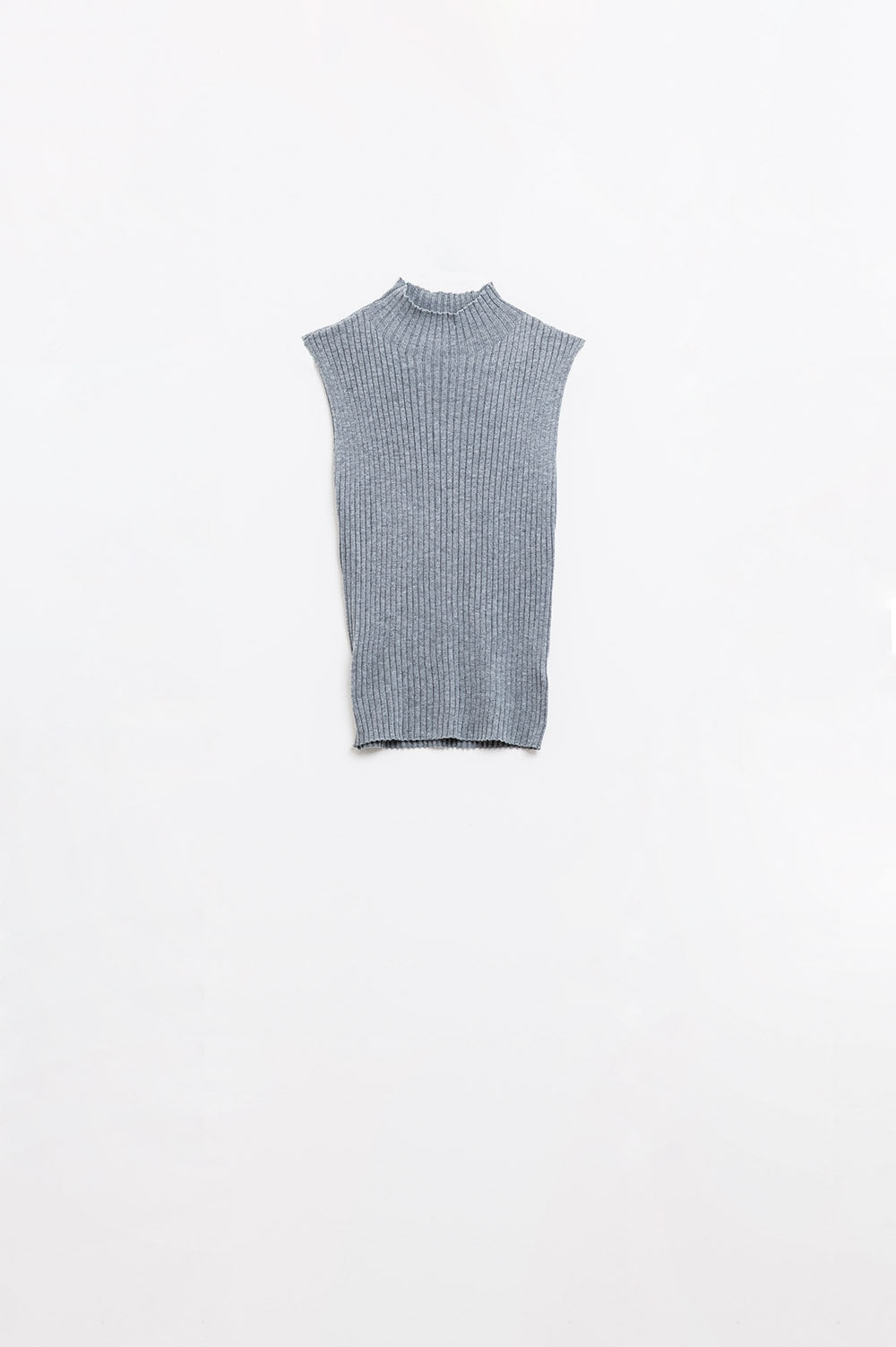 Camisola de lã de malha fina sem mangas em cinzento