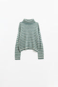 camisola de gola alta às riscas em malha macia verde