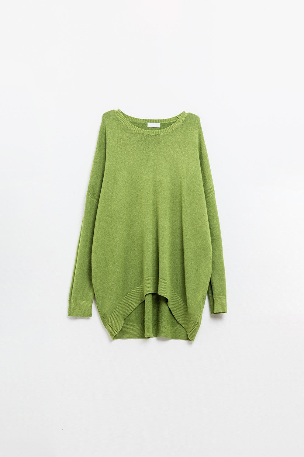 Camisola com gola redonda e manga comprida em verde azeitona