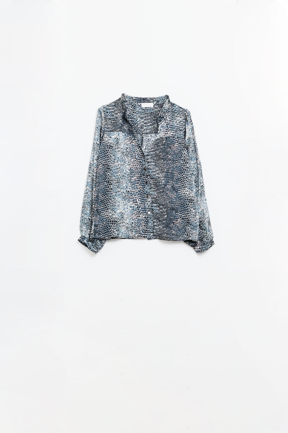 blusa de chiffon com estampado de leopardo cinzento