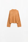 Camisola de gola alta com nervuras em camel