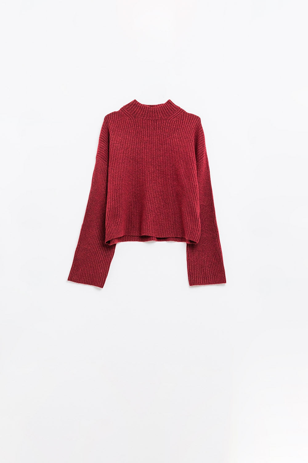 camisola de gola alta com nervuras vinho descontraída