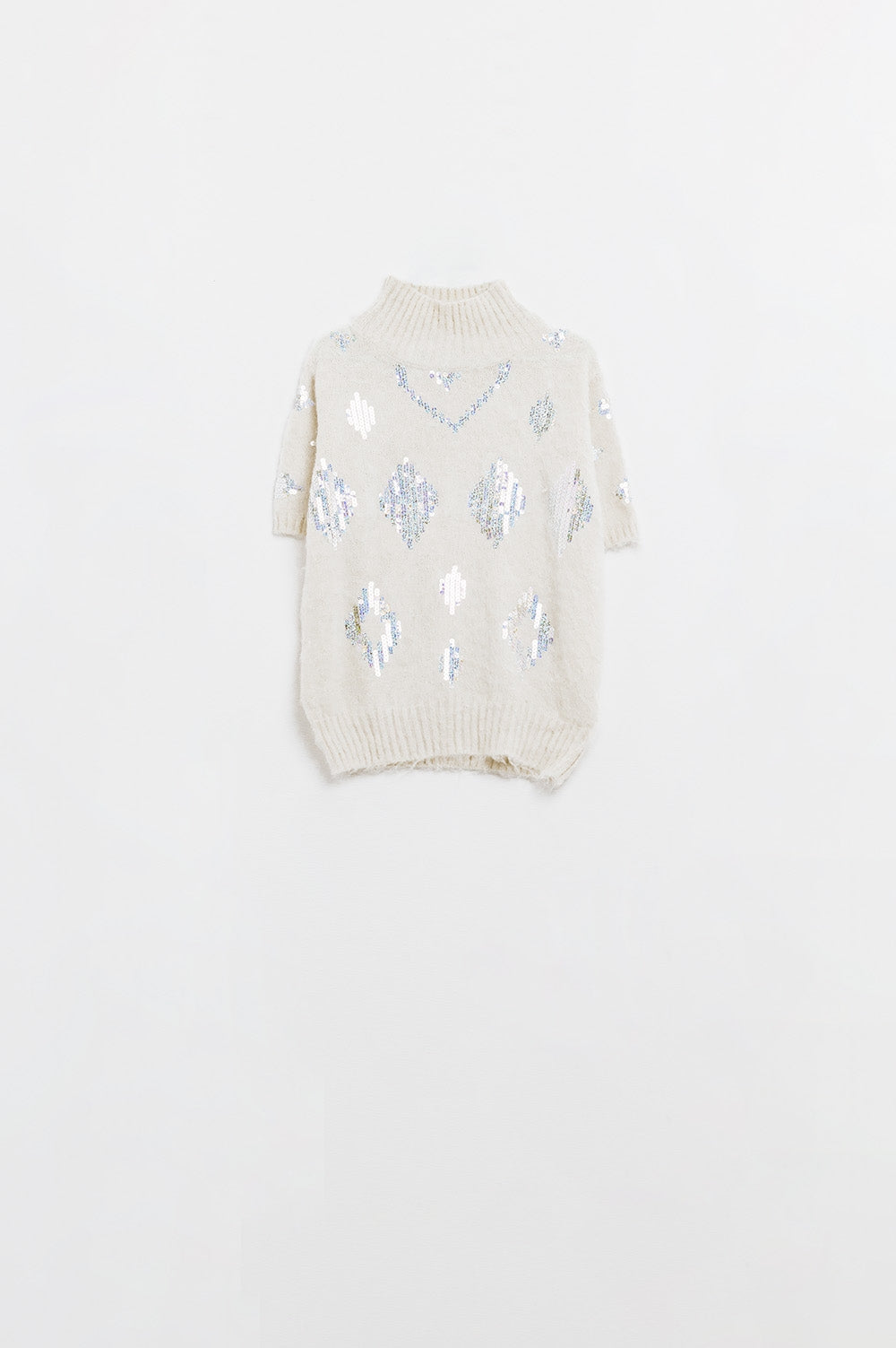 Camisola de manga curta creme com lantejoulas