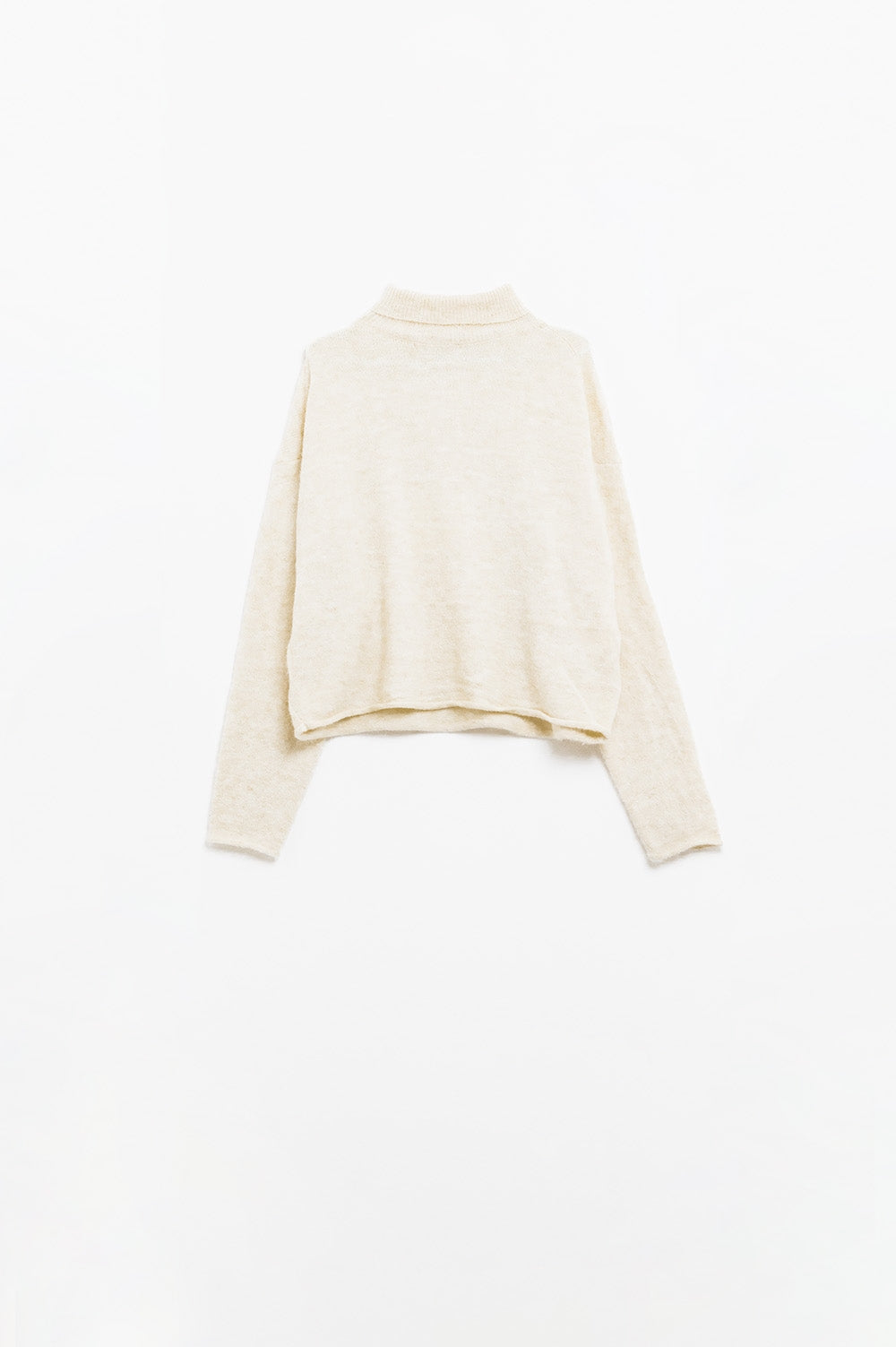 Camisola de gola alta fofa e descontraída em creme