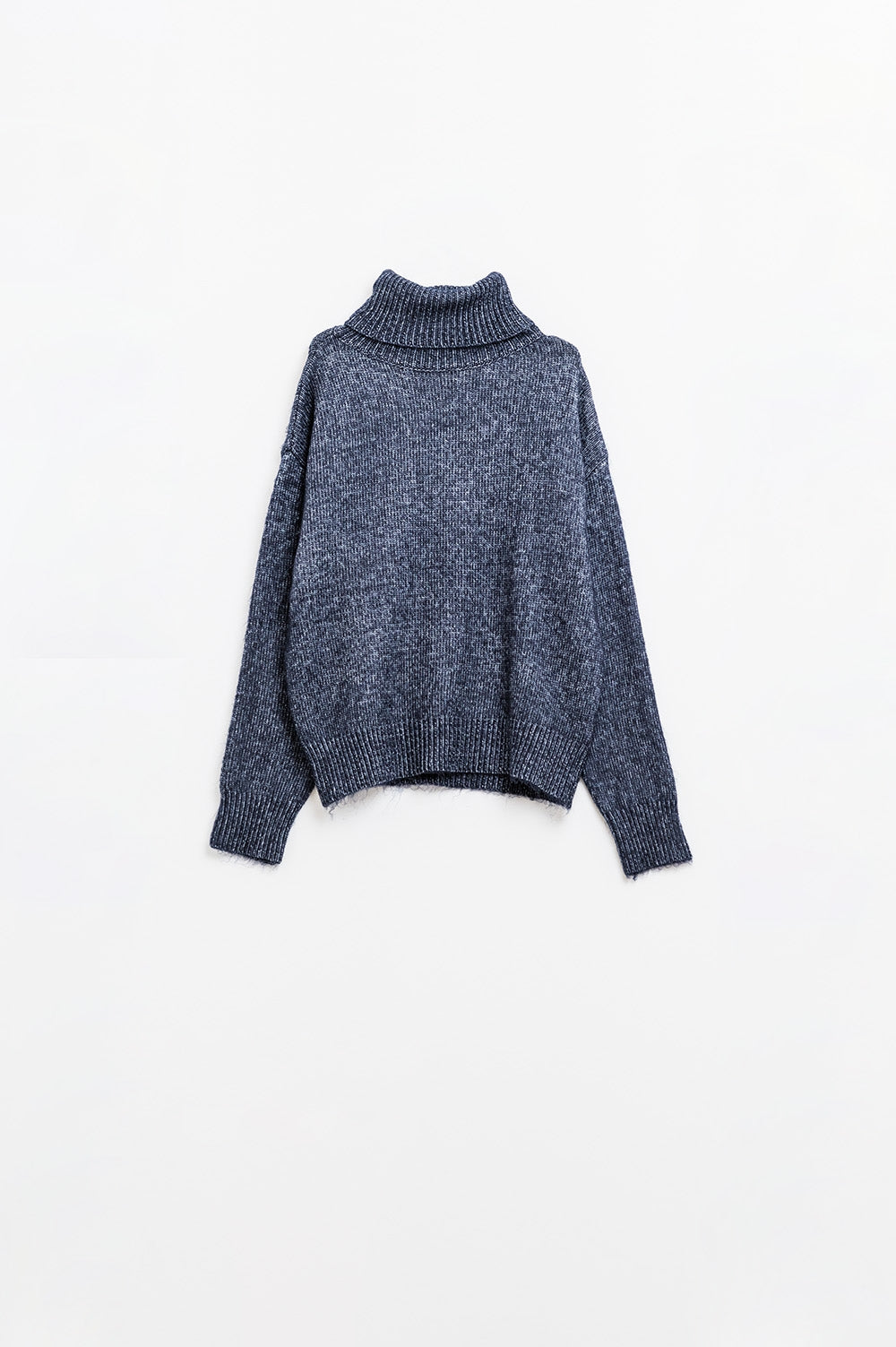 Camisola de gola alta azul com mangas descaídas