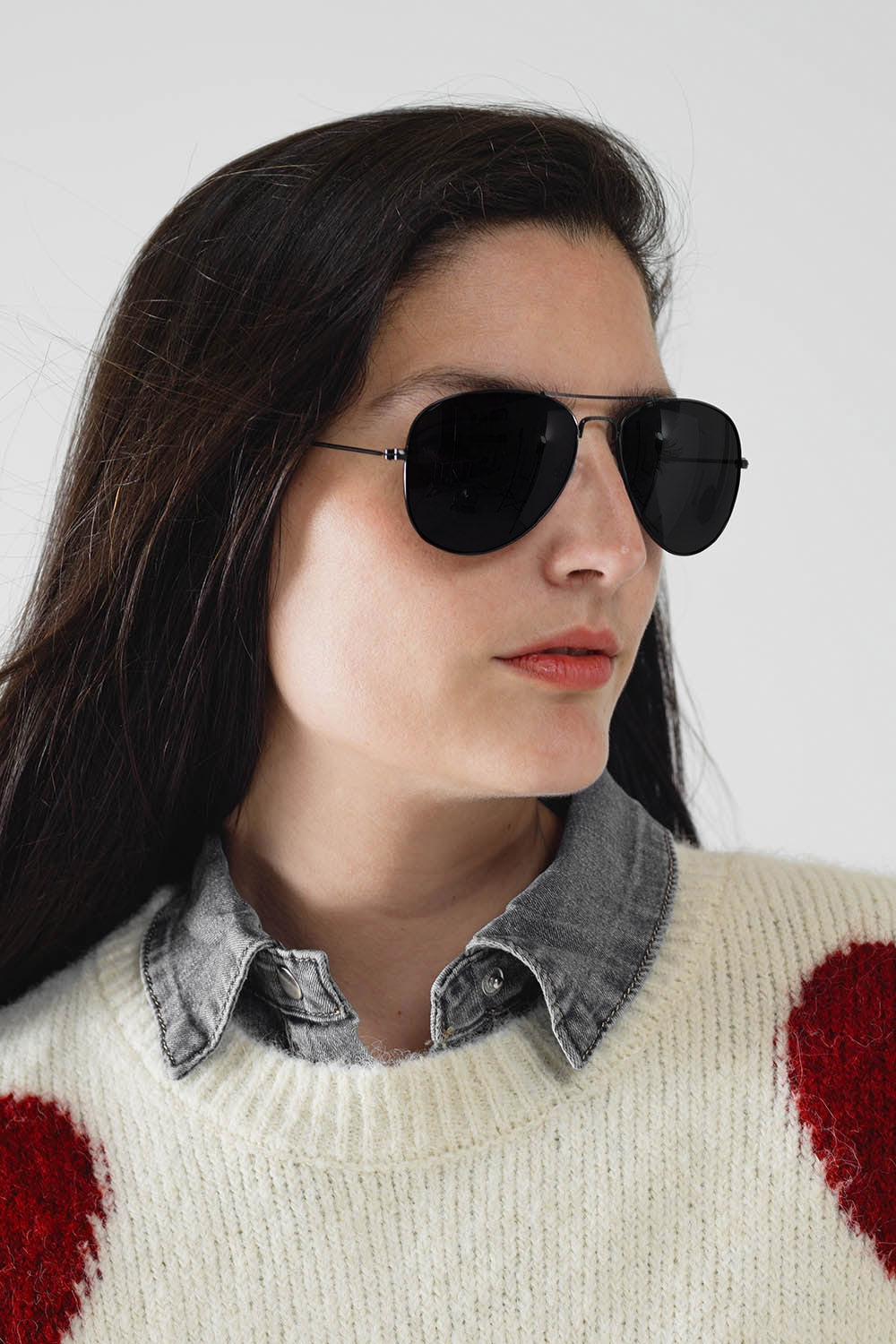 Retro Aviator SunglassesWith Smoke Lense em preto