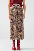 saia midi comprida com estampado de leopardo