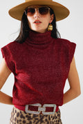 Camisola aconchegante de gola alta sem mangas em cor de vinho
