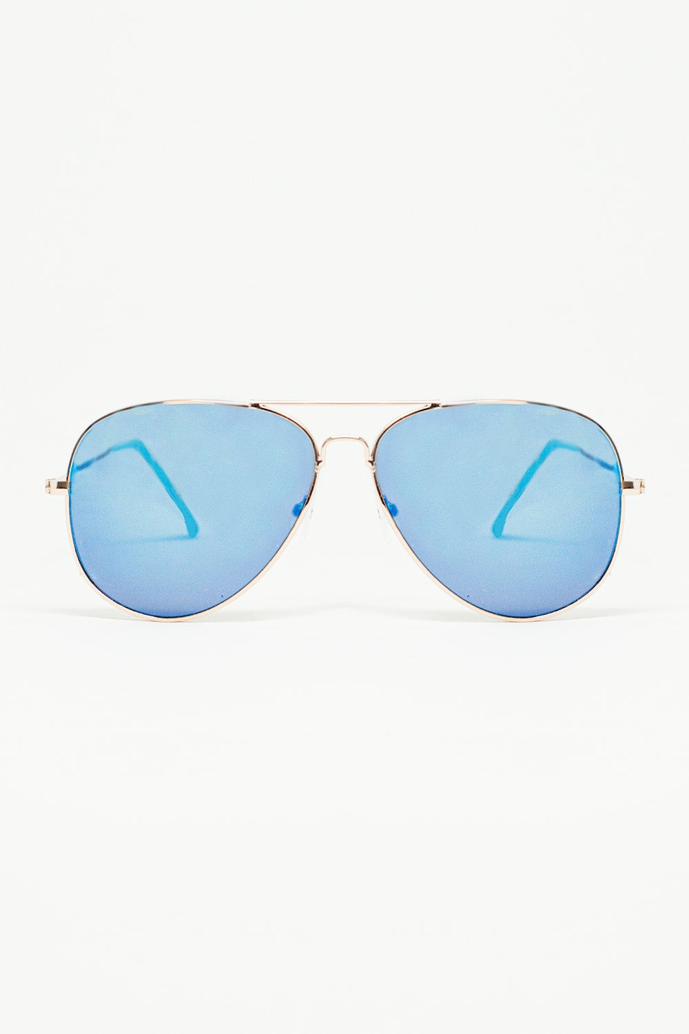 Óculos de sol de aviador retro com lente azul fumada e armação dourada