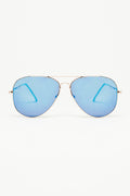 Óculos de sol de aviador retro com lente azul fumada e armação dourada