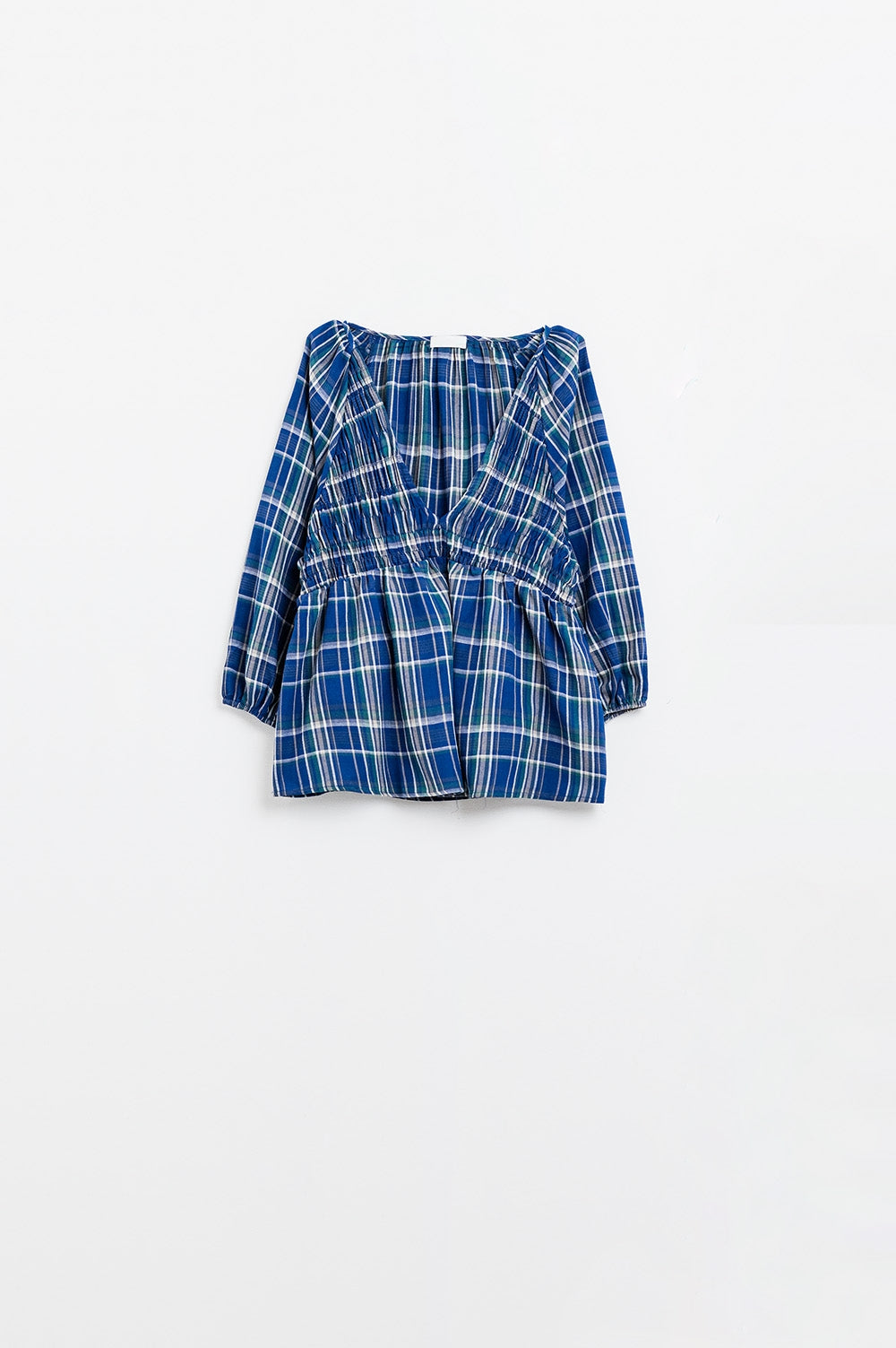 Camisa aos quadrados Babydoll em azul e verde