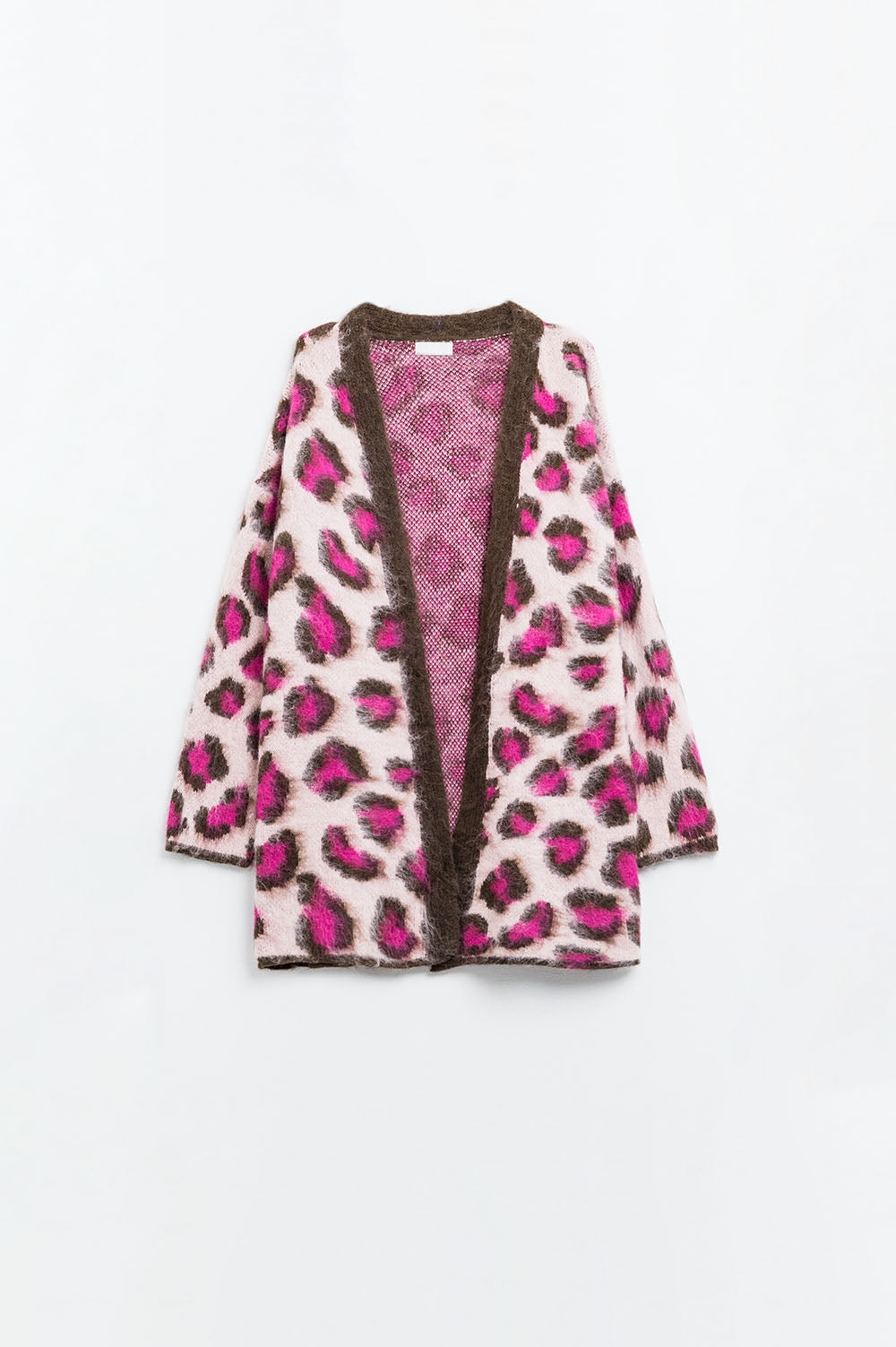 Casaco com estampado de leopardo rosa e lã